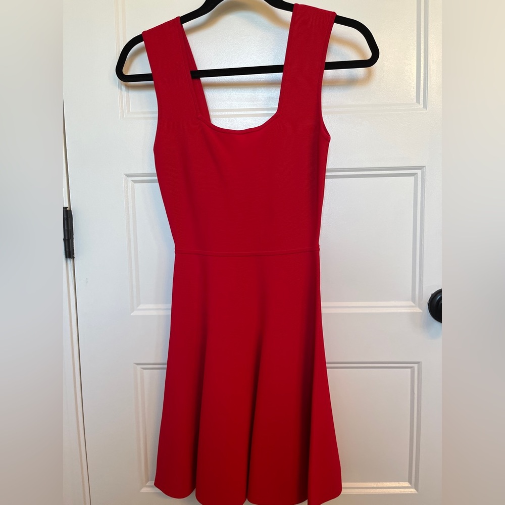 Red BCBGMaxAzria body con flare dress XS